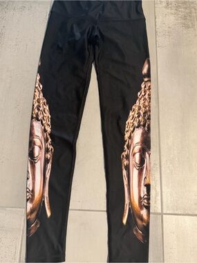 Black Women’s Noli Leggings with Gold Buddha Print Size XS